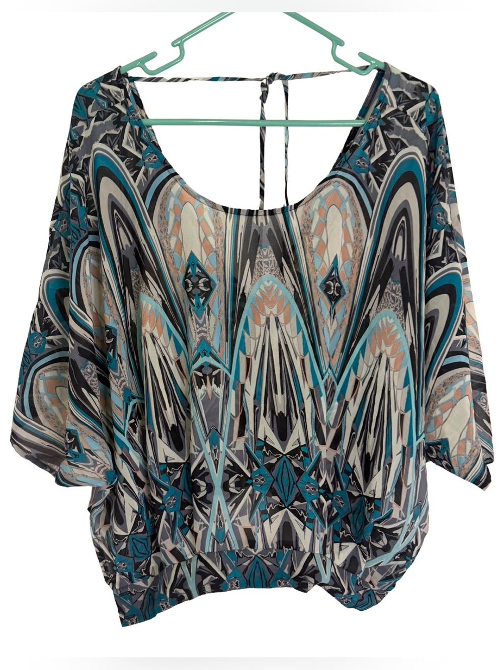 3/$20 Arden B Abstract Geometric Scoop-Neck Sheer Blouse